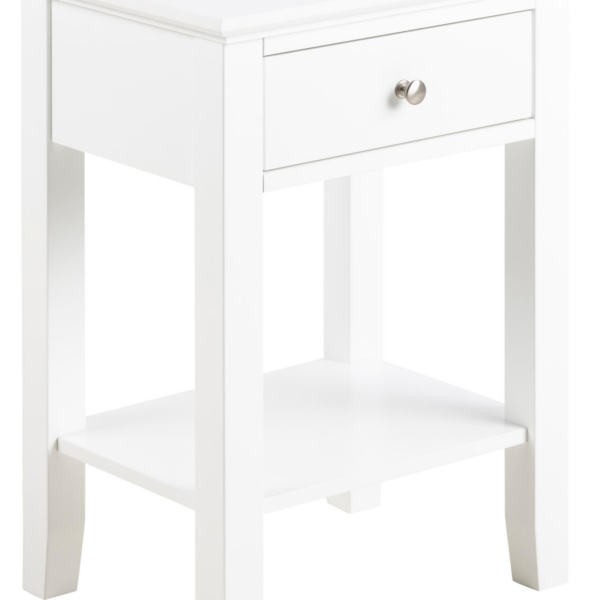 Natbord Signature Rivelle - Hvidt sengebord med skuffe og hylde, UV-malet MDF, 62,8Ã45Ã34 cm